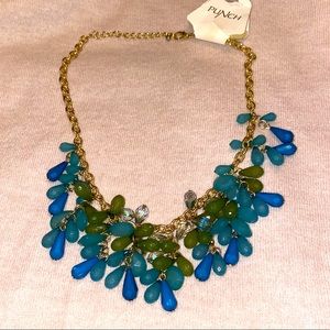 NECKLACE - base of the neck - beads blue/green - goldtone hardware. NWT